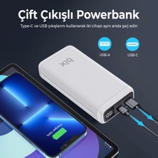 Bix BXPB21 20000MAH Usb-A 22.5W ve Type-C Pd 20W Çift Çıkışlı LED Ekranlı Powerbank Beyaz