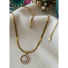 Zd Bellefemme Kadın 316 L Çelik Zirkon Taşlı Gold Kolye
