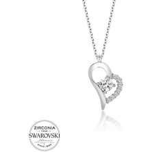Swarovski Taşlı Gümüş Kalp Tektaş Bayan Kolye