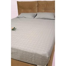 Bengi Ticaret Çarşaf 90298 Fıtted Çift Kişi Keten Tarzı Pamuk Kumaş 2Yastık Kılıflı açık Gri