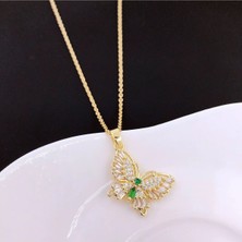Zirkon Taşlı Kelebek Çelik Kolye