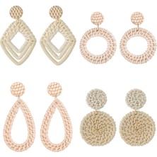4 Çift Rattan Küpe Açı Vintage Dangle Küpe Açık (Yurt Dışından)