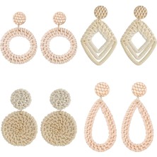 4 Çift Rattan Küpe Açı Vintage Dangle Küpe Açık (Yurt Dışından)
