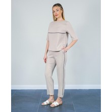 Lady Gına Kadın Çizgi Desenli Pamuklu Günlük Kullanım Bej - Siyah Alt-Üst Takım IGNBVB23Y8087XL-BEJ/SİY