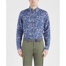 Paul & Shark Erkek Regular Fit Desenli Uzun Kol Mavi1 Gömlek 21413426-100