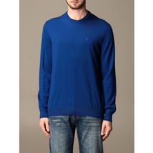 Emporio Armani Erkek Basic Kısa Kollu Logo Nakışlı Mavi Kazak 8N1M91 1M4CZ-MAVI