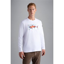 Paul & Shark  Erkek Marka Logolu Uzun Kollu Rahat Beyaz T-Shirt 13311667-010