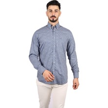 Paul & Shark Erkek Regular Fit Desenli Uzun Kol Lacivert-Beyaz Gömlek 21413444-001
