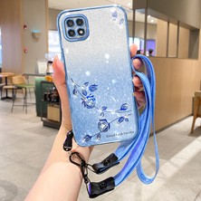 Cool-M Samsung Galaxy A22 5g Tpu Çiçek Glitter Telefon Kapağı Kayışla (Yurt Dışından)