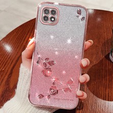 Cool-M Samsung Galaxy A22 5g Tpu Çiçek Glitter Telefon Kapağı Kayışla (Yurt Dışından)