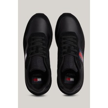 Tommy Hilfiger Erkek Marka Logolu Bağcıklı Kaydırmaz Tabanlı Günlük Siyah Sneaker EM0EM01316-BDS