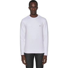 Emporio Armani Erkek Pamuklu Logo Detaylı Yuvarlak Yaka Beyaz Sweatshirt 8N1MD1 1JHSZ-0100