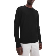 Calvin Klein Erkek %100 Yün Marka Logolu Uzun Kollu Bisiklet Yaka Siyah Sweatshirt K10K109474-BEH