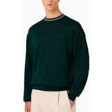 Emporio Armani Erkek Marka Logo Detaylı Bisiklet Yaka Regular Fit Koyu Yeşil Kazak 6R1MXG 1MNGZ-0565