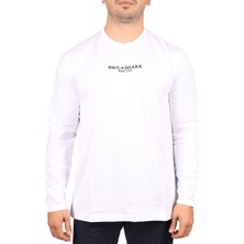 Paul & Shark  Erkek Marka Logolu Uzun Kollu Rahat Beyaz T-Shirt 13311624-010