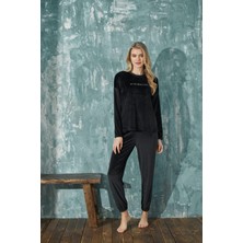 Pemilo Kadın Önü Yazılı 13112-5 Kadife Pijama Takımı