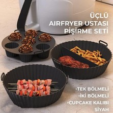 Güncel Çarşı Güncelçarşı Airfryer Ustası 3'lü Pişirme Seti, Silikon Airfryer Pişirme Kağıdı, Bpa Içermez, Yapışmaz Kolay Temizlenir Muffin Cupcake, Iki Bölmeli Silikon Pişirme Kabı