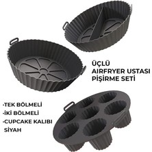 Güncel Çarşı Güncelçarşı Airfryer Ustası 3'lü Pişirme Seti, Silikon Airfryer Pişirme Kağıdı, Bpa Içermez, Yapışmaz Kolay Temizlenir Muffin Cupcake, Iki Bölmeli Silikon Pişirme Kabı