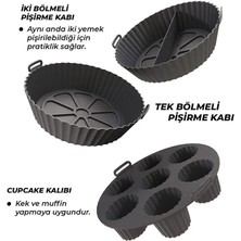 Güncel Çarşı Güncelçarşı Airfryer Ustası 3'lü Pişirme Seti, Silikon Airfryer Pişirme Kağıdı, Bpa Içermez, Yapışmaz Kolay Temizlenir Muffin Cupcake, Iki Bölmeli Silikon Pişirme Kabı