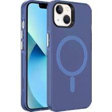 Case 4u Apple iPhone 15 Kılıf Magsafe Şarj Özellikli Buzlu Transparan C-Pro Sert Kapak Lacivert