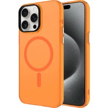 Case 4u Apple iPhone 15 Pro Kılıf Magsafe Şarj Özellikli Buzlu Transparan C-Pro Sert Kapak Turuncu