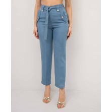 Liu Jo Kadın Denim Geniş Gesin Yüksek Bel Düz Model Mavi Pantolon UA3139D4808-78438