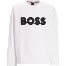 Boss Erkek Marka Logolu Yuvarlak Yaka Uzun Kollu Beyaz Sweatshirt 50494091-100