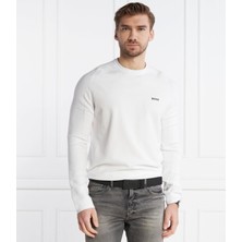 Boss Erkek Pamuklu Marka Logolu Yuvarlak Yaka Beyaz Kazak 50498515-100