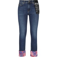 Versace Kadın Cep ve Paça Detaylı Desenli Lacivert Pantolon 73HAB5S5 DW042D08-904
