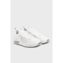 EA7 Erkek Fileli Şerit Logolu Bağıcıklı Beyaz-Gümüş Sneaker X8X027 XK050-00175