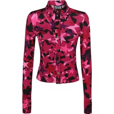 Versace Kadın Marka Logolu Uzun Kollu Slim Fit Pembe Gömlek 75HAL213 JS213-455