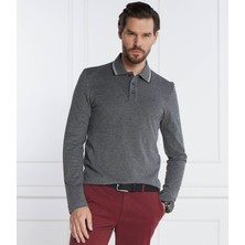 Boss Erkek Polo Yaka Uzun Kollu Pamuklu Rahat Kesim Gri Polo Yaka T-Shirt 50500462-001