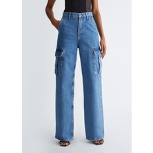 Liu Jo Kadın Yüksek Belli Cepli Geniş Paçalı Günlük Mavi Jeans UF3146DS049-78548