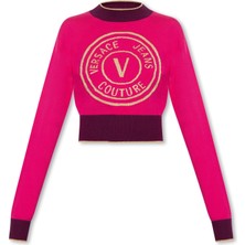 Versace Kadın Logolu Günlük Kullanım Uzun Kollu Pembe Kazak 75HAFM21 CM01A-455