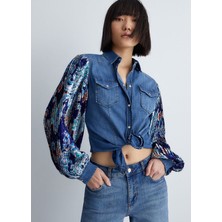 Liu Jo Kadın Gömlek Yaka Uzun Kollu Slim Fit Lacivert Bluz UA3087D4051-78405