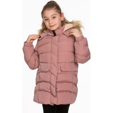 Cool Pink Kız Çocuk Dokuma Standart Çift Cepli Fermuarlı Kalın Vizon Kapüşonlu Mont