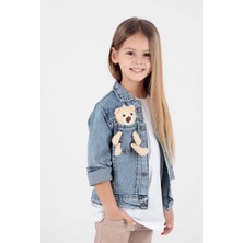 Ahenk Kids Kız Çocuk Ayıcıklı Pamuklu Jean Ceket Günlük Modaya Uygun AK22176023