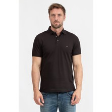 Tommy Hilfiger Erkek Pamuklu Polo Yakalı Düğme Kapamalı Kısa Kollu Siyah Polo Yaka T-Shirt Mw0Mw17771-Bds