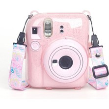 Instax Mini 12 Makine Uyumlu Pembe Simli Pleksi Kılıf