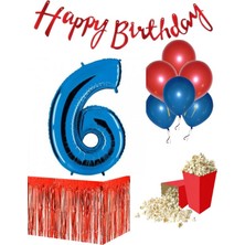 Parti Furyası 6 Yaş Kırmızı-Mavi  Balon Rakam Folyo Banner Mısır Kutusu Masa Eteği Doğum Günüparti Seti
