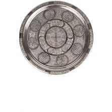 Dmt Copper Home Dmt Gaziantep Bakır Servis Tepsi Gümüş Nakışlı Otantik Motifli 32 cm Kalınlık 3mm