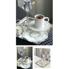 Lees home Leeshome Gümüş Kare Paslanmaz Çelik Kahve Servis Sunum Tepsi & Tabağı (21X21CM)