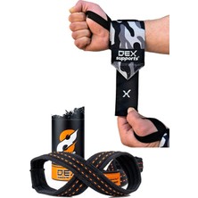 Dex Supports Ağırlık Kaldırma Kayışı 8 Loop Lifting Straps,sporcu Bileklik Kamuflaj Dark Wrist Wraps 2'li Set