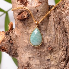 Taş Sandığı Amazonit Taşı Damla Kolye Altın Renkli - Küçük Boy