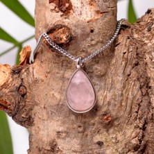 Taş Sandığı Pembe Kuvars Taşı Damla Kolye - Küçük Boy