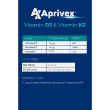 Aprivex Vitamin D3 + K2 30 Yumuşak Jel Kapsül