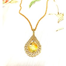 Hg.Aksesuar Kadın Zirkon Taşlı Osmanlı Tuğrası 22 Ayar Altın Kaplama Kolye