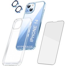 Gritty Iphone 14 Uyumlu Şeffaf Kılıf 5d Ekran Koruyucu Mavi Kamera Koruyucu 360° Tam Koruma 3in1 Set