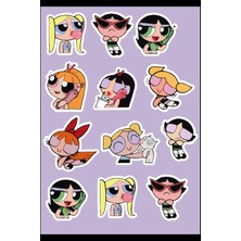 Anime Marketi Powerpuff Girls Sticker Seti - Ajanda - Laptop - Telefon Sticker Seti 12 Adet