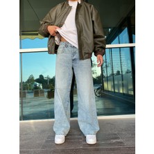 XPuppetwear Ekstra Bol Kesim Buz Mavi Denim Pantolon Erkek Yüksek Bel Günlük Model No: XPPT-367-368